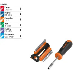 Juego Desarmadores Multipunta 33 Puntas, Acero al cromo Vanadio, porta punta magnetico, DPM-33 13595 Truper Truper-Juego Desarma