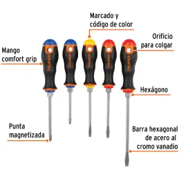 Juego Desarmadores 5 Pza 3/16 1/4" ComfortGrip Truper 14138 Truper-Juego Desarmadores 5 Pza 3/16 1/4" ComfortGrip Truper 14138 B
