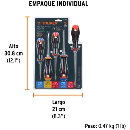 Juego Desarmadores 5 Pza 3/16 1/4" ComfortGrip Truper 14138 Truper-Juego Desarmadores 5 Pza 3/16 1/4" ComfortGrip Truper 14138 B