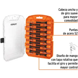Juego con 15 Desarmadores Joyero, MPlastico Ergonomico, uso electronica y Presicion, Truper 14205 Truper-Juego con 15 Desarmador