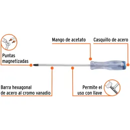 Desarmador Estrella de Golpe 5/16" x8" Bhex MAcetato Truper 14152 Truper-Desarmador Estrella de Golpe 5/16" x8" Bhex MAcetato Tr