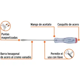 Desarmador Plano de Golpe 1/4" x6" Bhex Macetato Truper 14161 Truper-Desarmador Plano de Golpe 1/4" x6" Bhex Macetato Truper 141