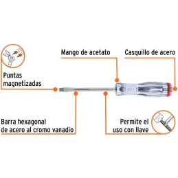 Desarmador Plano de Golpe 1/4" x4" Bhex Macetato Truper 14158 Truper-Desarmador Plano de Golpe 1/4" x4" Bhex Macetato Truper 141