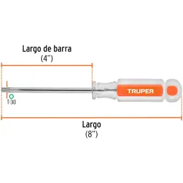 Desarmador Torx T-30 MAcetatoAcrVanadio Truper 15106 Truper-Desarmador Torx T-30 MAcetatoAcrVanadio Truper 15106 Barra de acero 