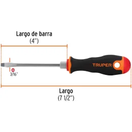 Desarmador Plano Bhex 3/16" x4" ComfortGrip Truper 13992 Truper-Desarmador Plano Bhex 3/16" x4" ComfortGrip Truper 13992 Barra h