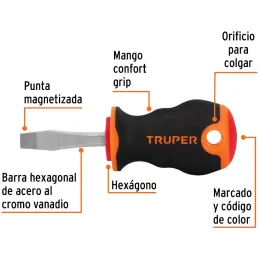 Desarmador Plano Bhex 1/4" x1-1/2" ComfortGrip Truper 14003 Truper-Desarmador Plano Bhex 1/4" x1-1/2" ComfortGrip Truper 14003 B