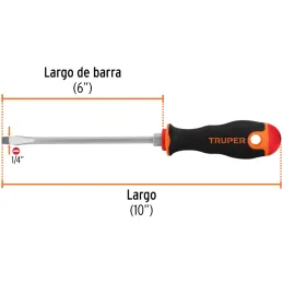 Desarmador Plano Bhex 1/4" x6" ComfortGrip Truper 14000 Truper-Desarmador Plano Bhex 1/4" x6" ComfortGrip Truper 14000 Barra hex