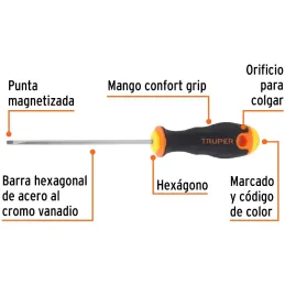 Desarmador Cabinet BHex 1/8" x4" ComfortGrip Truper 14019 Truper-Desarmador Cabinet BHex 1/8" x4" ComfortGrip Truper 14019 Barra