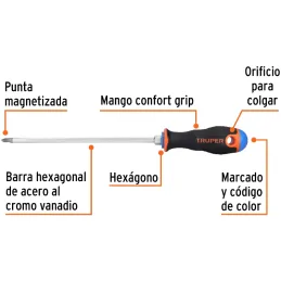 Desarmador Estrella 1/4" x8" N2 ComfortGrip Truper 14082 Truper-Desarmador Estrella 1/4" x8" N2 ComfortGrip Truper 14082 Barra h