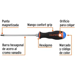 Desarmador Estrella 1/4" x6" N2 ComfortGrip Truper 14079 Truper-Desarmador Estrella 1/4" x6" N2 ComfortGrip Truper 14079 Barra h