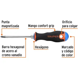 Desarmador Estrella 1/4" x4" N2 ComfortGrip Truper 14076 Truper-Desarmador Estrella 1/4" x4" N2 ComfortGrip Truper 14076 Barra h