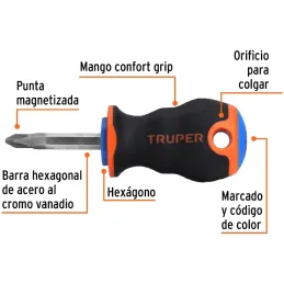 Desarmador Estrella 1/4" x1-1/2" N2 ComfortGrip Truper 14073 Truper-Desarmador Estrella 1/4" x1-1/2" N2 ComfortGrip Truper 14073