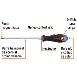 Desarmador Estrella 3/16" x6" N1 ComfortGrip Truper 14067 Truper-Desarmador Estrella 3/16" x6" N1 ComfortGrip Truper 14067 Barra