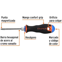 Desarmador Estrella 3/16" x3" N1 ComfortGrip Truper 14064 Truper-Desarmador Estrella 3/16" x3" N1 ComfortGrip Truper 14064 Barra