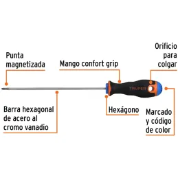 Desarmador Estrella 1/8" x6" N0 ComfortGrip Truper 14058 Truper-Desarmador Estrella 1/8" x6" N0 ComfortGrip Truper 14058 Barra h