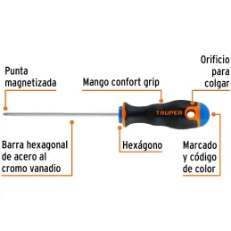 Desarmador Estrella 1/8" x4" N0 ComfortGrip Truper 14055 Truper-Desarmador Estrella 1/8" x4" N0 ComfortGrip Truper 14055 Barra h