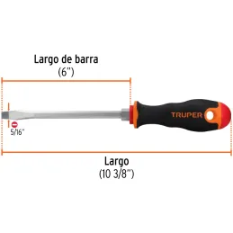 Desarmador Plano Bhex 5/16" x6" Comfort Grip Truper 14006 Truper-Desarmador Plano Bhex 5/16" x6" Comfort Grip Truper 14006 Barra