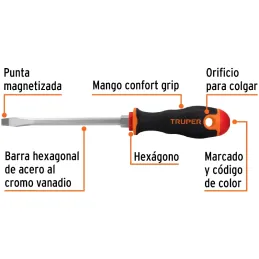 Desarmador Plano Bhex 5/16" x6" Comfort Grip Truper 14006 Truper-Desarmador Plano Bhex 5/16" x6" Comfort Grip Truper 14006 Barra