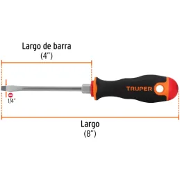 Desarmador Plano Bhex 1/4" x4" ComfortGrip Truper 13998 Truper-Desarmador Plano Bhex 1/4" x4" ComfortGrip Truper 13998 Barra hex