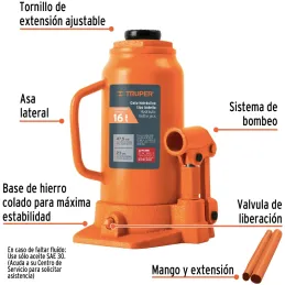 Gata de Botella 16 Toneladas, Con Tornillo de Extension, Altura Max 475 mm, GAT-16 14820 Truper Truper-Gata de Botella 16 Tonela
