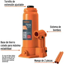 Gata de Botella 8 Toneladas, Con Tornillo de Extension, Altura Max 470 mm, GAT-8 14816 Truper Truper-Gata de Botella 8 Toneladas