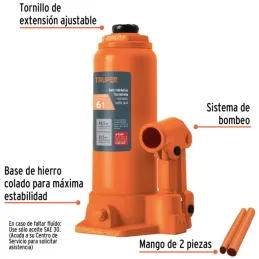 Gata de Botella 6 Toneladas, Con Tornillo de Extension, Altura Max 435 mm, GAT-6 14814 Truper Truper-Gata de Botella 6 Toneladas