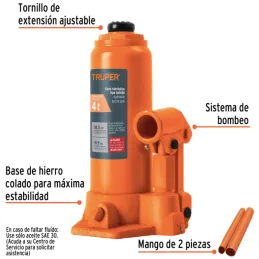Gata de Botella 4 Toneladas, Con Tornillo de Extension, Altura Max 385 mm, GAT-4 14812 Truper Truper-Gata de Botella 4 Toneladas