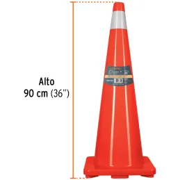 Conos de Precaucion 90 cm con Reflejante 10 cm de PVC, Resistente a Impactos, Peso 3.65 kg, CONO-90R 13127 Truper Truper-Conos d