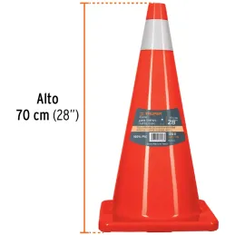 Conos de Precaucion 70 cm con Reflejante 10 cm de PVC, Resistente a Impactos, Peso 2.50 kg, CONO-70R 13123 Truper Truper-Conos d