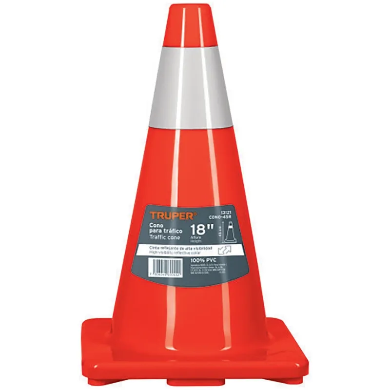 Conos de Precaucion 45 cm con Reflejante 10 cm de PVC, Resistente a Impactos, Peso 1.05 kg, CONO-45R 13121 Truper Truper-Conos d