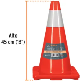Conos de Precaucion 45 cm con Reflejante 10 cm de PVC, Resistente a Impactos, Peso 1.05 kg, CONO-45R 13121 Truper Truper-Conos d