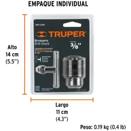 Mandriles Chucks con Llave 3/8" Universal, BRO-3/8N 16477 Truper Truper-Mandriles Chucks con Llave 3/8" Universal, BRO-3/8N 1647