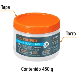 Grasa Multiusos 450g G2 NLGI Base de Litio uso industrial Chasis, Truper 12783 Truper-Grasa Multiusos 450g G2 NLGI Base de Litio
