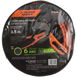 Cables pasa Corriente 6 AWG x3.5m Auto Bateria con Funda CAP-3506T 17544 Truper Truper-Cables pasa Corriente 6 AWG x3.5m Auto Ba
