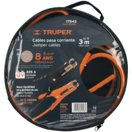 Cables pasa Corriente 8 AWG x3m Auto Bateria con Funda CAP-3008T 17543 Truper Truper-Cables pasa Corriente 8 AWG x3m Auto Bateri