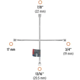 Llaves de Rueda 20" en Cruz 17mm 3/4 13/16 7/8 PulidaCromada Truper 15481 Truper-Llaves de Rueda 20" en Cruz 17mm 3/4 13/16 7/8 