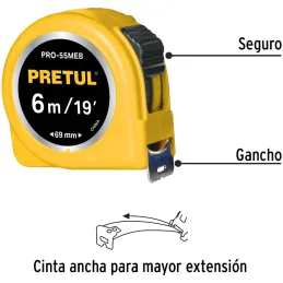 Winchas Flexometro Amarillo 5.5M CintaAncha ABS Pretul 28022 Pretul-Winchas Flexometro Amarillo 5.5M CintaAncha ABS Pretul 28022