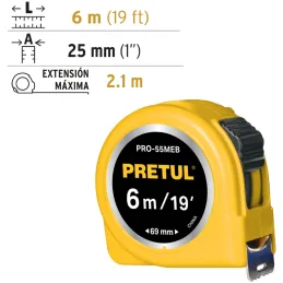 Winchas Flexometro Amarillo 5.5M CintaAncha ABS Pretul 28022 Pretul-Winchas Flexometro Amarillo 5.5M CintaAncha ABS Pretul 28022