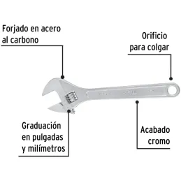 Llave Francesa 15" A1-3/4" Cromadas Pretul 26054 Truper-Llave Francesa 15" A1-3/4" Cromadas Pretul 26054 Fabricado en acero al c