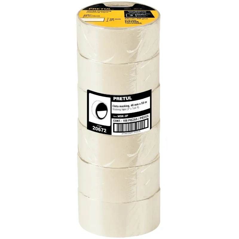 Cintas Masking Tape 48mm x50m Pretul 20672 Pretul-Cintas Masking Tape 48mm x50m Pretul 20672 Cinta con adhesivo de caucho natura