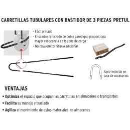 Carretilla 5.5ft 80L 350kg, LlantaNeumatica16X4" Bastidor bipartido 3Comp Roja, Pretul 20627 Truper-Carretilla 5.5ft 80L 350kg, 