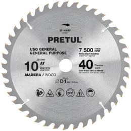 Discos sierras 10" 40Dientes C1", para madera, Pretul 27057 Pretul-Discos sierras 10" 40Dientes C1", para madera, Pretul 27057 D
