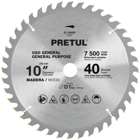 Discos sierras 10" 40Dientes C1", para madera, Pretul 27057 Pretul-Discos sierras 10" 40Dientes C1", para madera, Pretul 27057 D