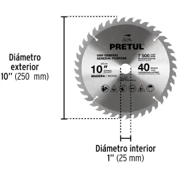Discos sierras 10" 40Dientes C1", para madera, Pretul 27057 Pretul-Discos sierras 10" 40Dientes C1", para madera, Pretul 27057 D