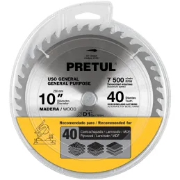 Discos sierras 10" 40Dientes C1", para madera, Pretul 27057 Pretul-Discos sierras 10" 40Dientes C1", para madera, Pretul 27057 D