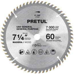 Discos sierras 7-1/4" 60Dientes C5/8", para madera, Pretul 27059 Pretul-Discos sierras 7-1/4" 60Dientes C5/8", para madera, Pret