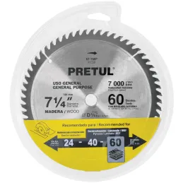 Discos sierras 7-1/4" 60Dientes C5/8", para madera, Pretul 27059 Pretul-Discos sierras 7-1/4" 60Dientes C5/8", para madera, Pret