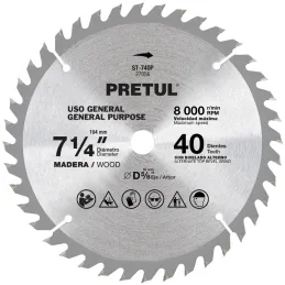 Discos sierras 7-1/4" 40Dientes C5/8", para madera, Pretul 27056 Pretul-Discos sierras 7-1/4" 40Dientes C5/8", para madera, Pret