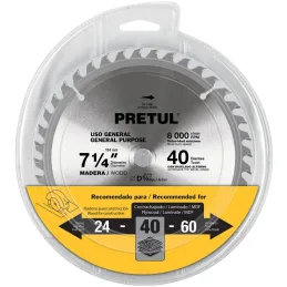 Discos sierras 7-1/4" 40Dientes C5/8", para madera, Pretul 27056 Pretul-Discos sierras 7-1/4" 40Dientes C5/8", para madera, Pret