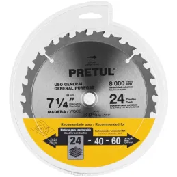 Discos sierras 7-1/4" 24Dientes C5/8", para madera, Pretul 27055 Pretul-Discos sierras 7-1/4" 24Dientes C5/8", para madera, Pret